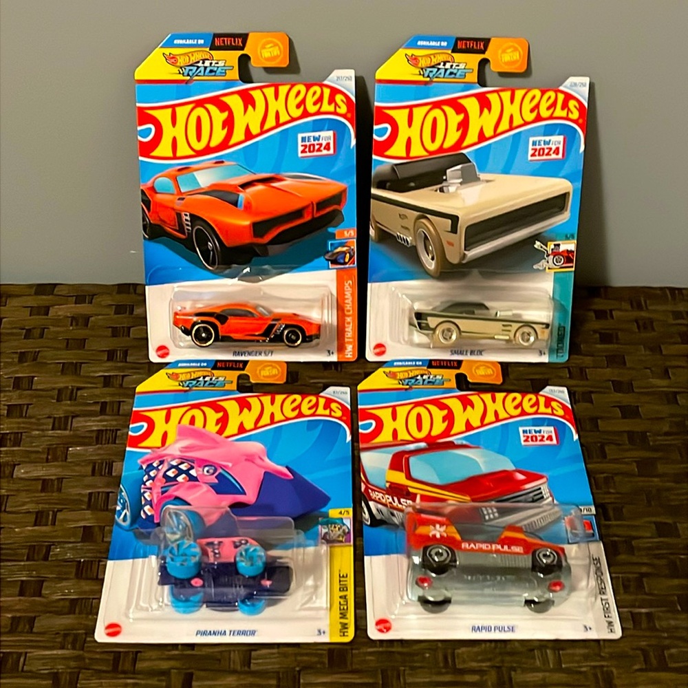 Hot Wheels 4 car Lot: New for 2024 Netflix “Let’s Race” Hot Wheels cars